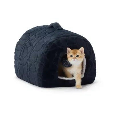 Whisker City® Navy Fur Cat Hide Hut Bed 16Lx12W