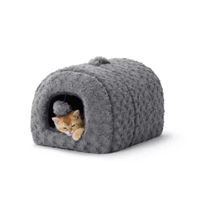 Whisker City® Fur Hideaway Cat Bed with Attached Toy, Gray & Pink, 16L x 12W