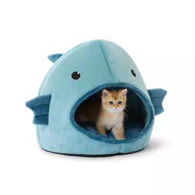 Whisker City® Blue Fish Character Hut Cat Bed 17Lx17W