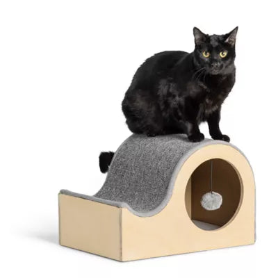 Whisker City® Modern Curvy Cat Scratcher with Toy, Gray, 16.1x11x10.6in