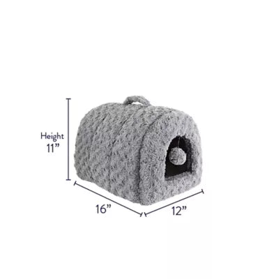Whisker City® Fur Hideaway Cat Bed with Attached Toy, Gray & Pink, 16L x 12W