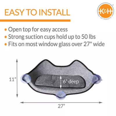 K&H Pet Products EZ Mount Kitty Face Cat Window Perch Bed, Sturdy Window Hammock w/ Washable Pad