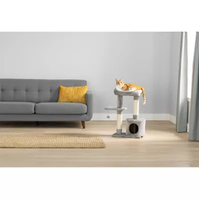 Whisker City® 29.5-in Laid-Back Lookout with Catnip 2-Level Cat Tree, Cat Scratching Post, Grey