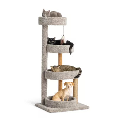 Whisker City® 51-in Treetop Terrace Carpet 4-Level Cat Tower w/ Scratching Post, Dangling Toy