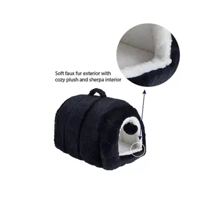 Whisker City® Navy Fur Cat Hide Hut Bed 16Lx12W