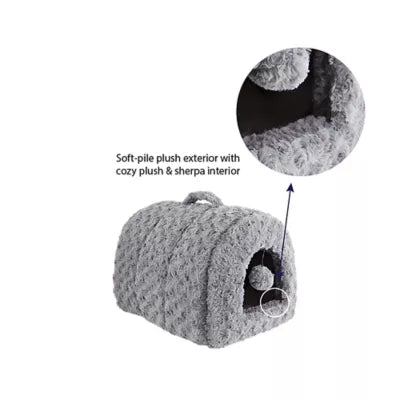 Whisker City® Fur Hideaway Cat Bed with Attached Toy, Gray & Pink, 16L x 12W
