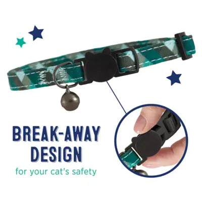 Whisker City® Green Plaid Cat Collar, Green & Black Cat Collar, Break-Away Collar, Multiple Sizes