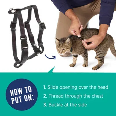 Whisker City® Basic Cat Harness, Adjustable Cat Harness, Adjustable Kitten Harness, Black
