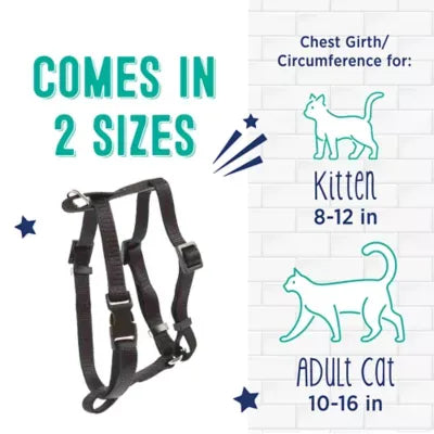 Whisker City® Basic Cat Harness, Adjustable Cat Harness, Adjustable Kitten Harness, Black