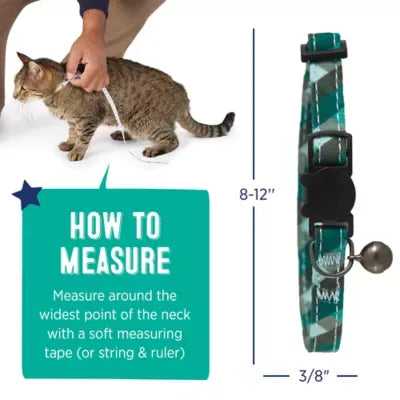 Whisker City® Green Plaid Cat Collar, Green & Black Cat Collar, Break-Away Collar, Multiple Sizes