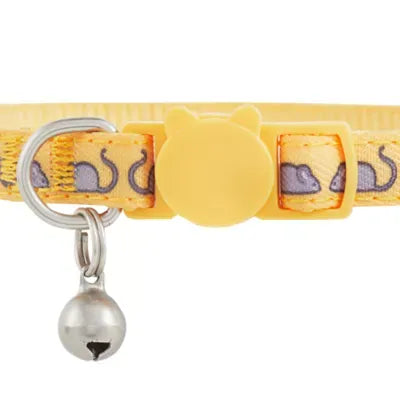 Whisker City® Mice Cat Collar, Yellow & Gray Cat Collar, Break-Away Collar, Multiple Sizes