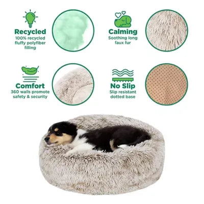 FurHaven Tan Medium Calming Cuddler Donut Pet Bed - Driftwood 23Lx23W