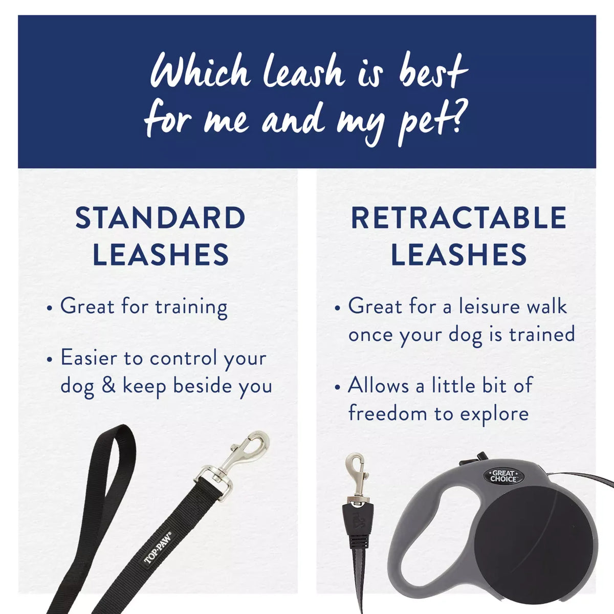 Top Paw® Standard Dog Leash, Walking Dog Leash, Multiple Sizes, 6' Long