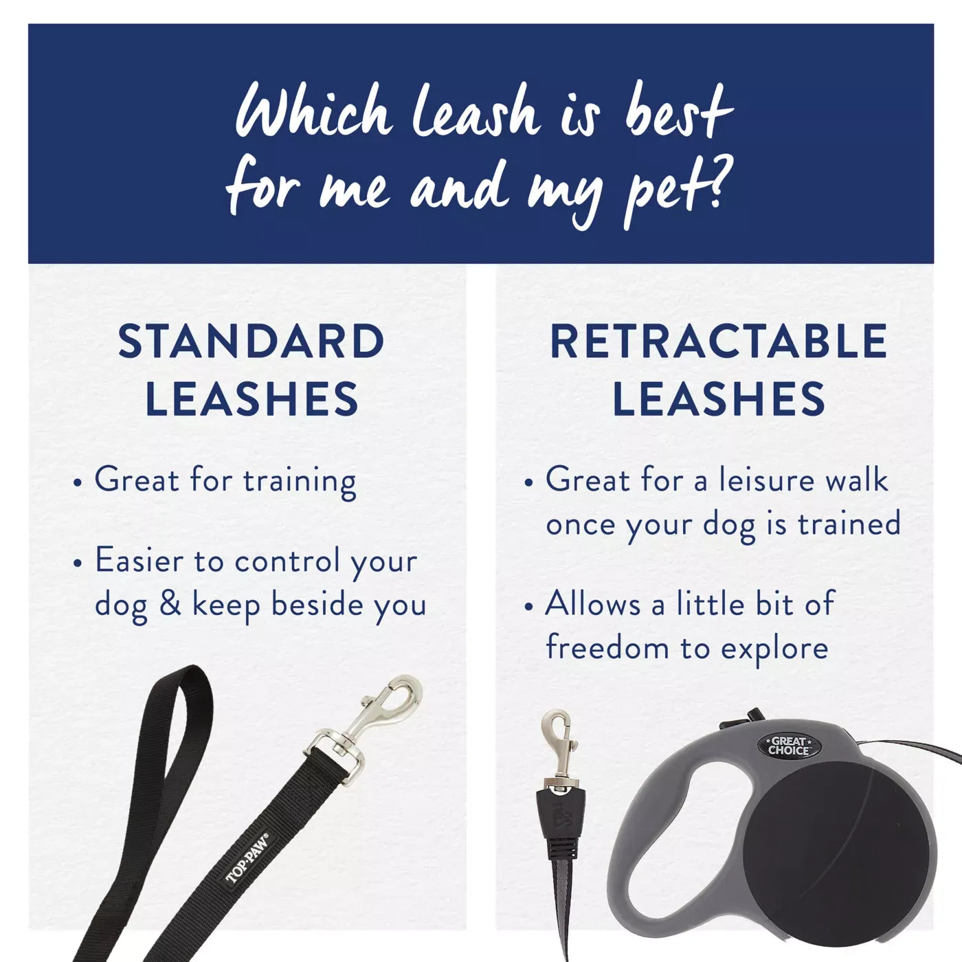 Top Paw® Standard Dog Leash, Walking Dog Leash, Multiple Sizes, 6' Long
