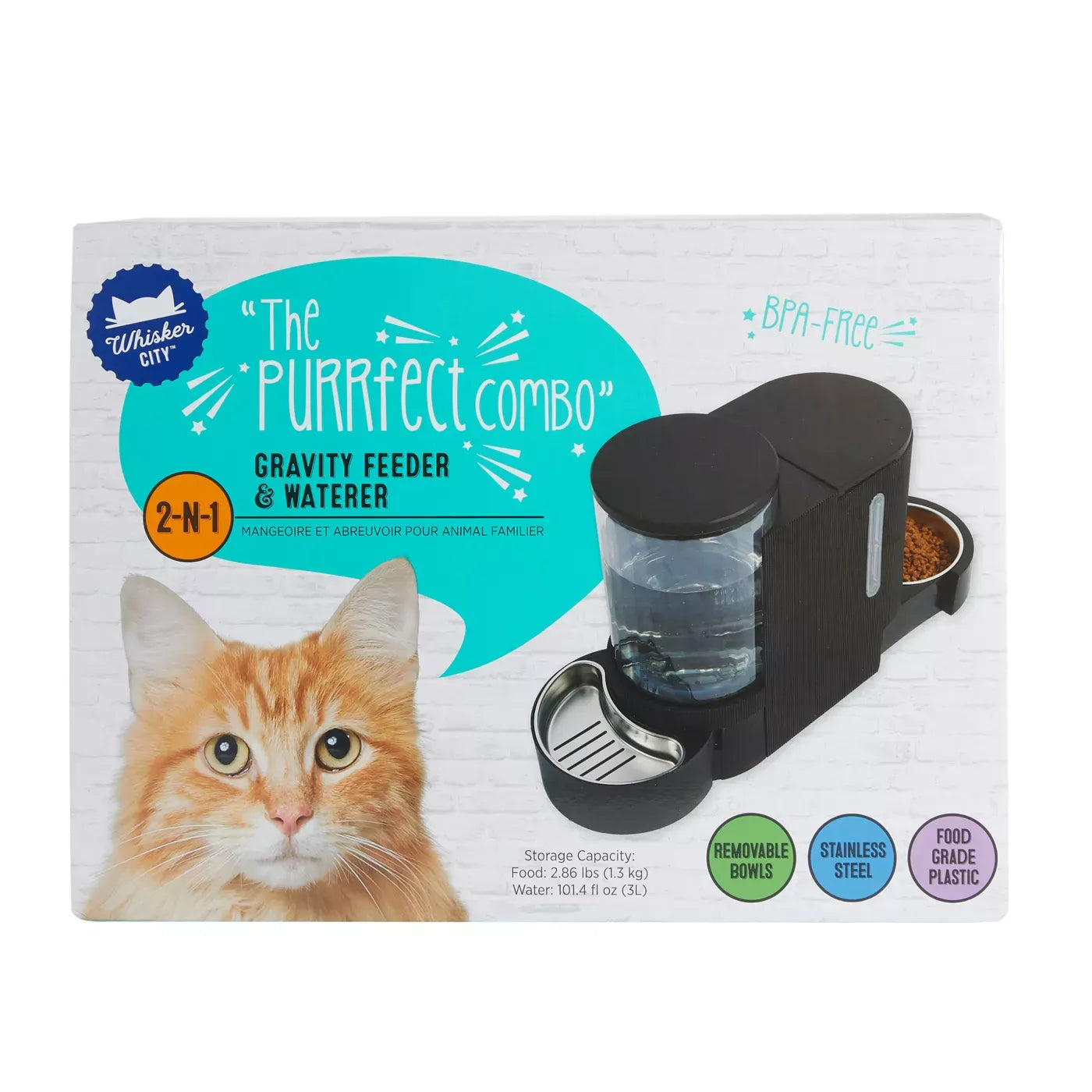 Whisker City® 2-in-1 Gravity Pet Feeder & Waterer