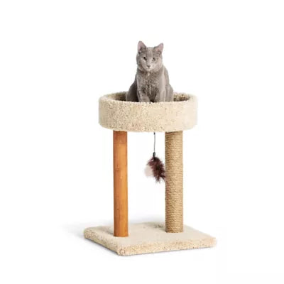 Whisker City® 23-in Scratch & Play Post Cuddler Carpet Cat Tower W/ Scratch Posts & Dangling Toy