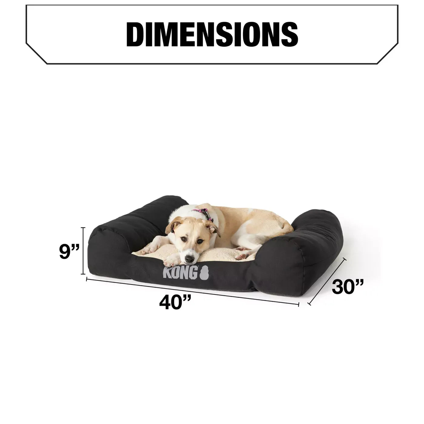 KONG® Durable Lounger Large Dog Bed, Water-Resistant, Grey & Black, 30L x 40W