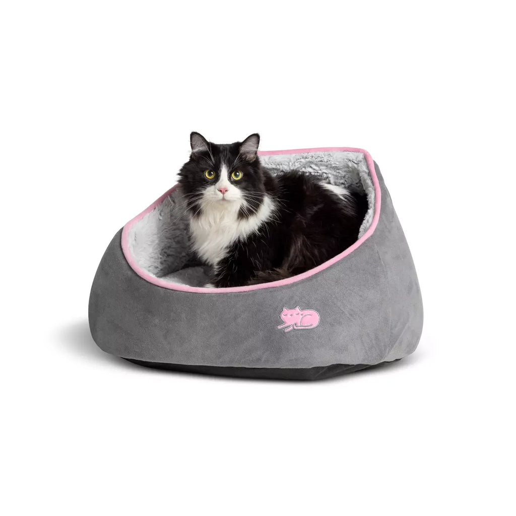 Whisker City® Grey Marble Snuggle Cave Cuddler Cat Bed 18.7Lx15.3W