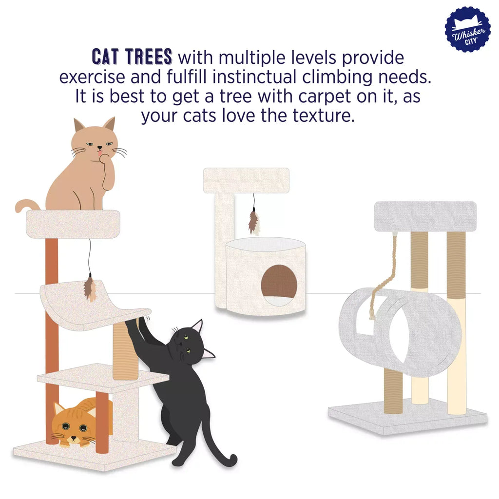 Whisker City® 60-in Playbox, Ball Track with Scratcher Toys Cat Tree, Scratching Post, White, Tan