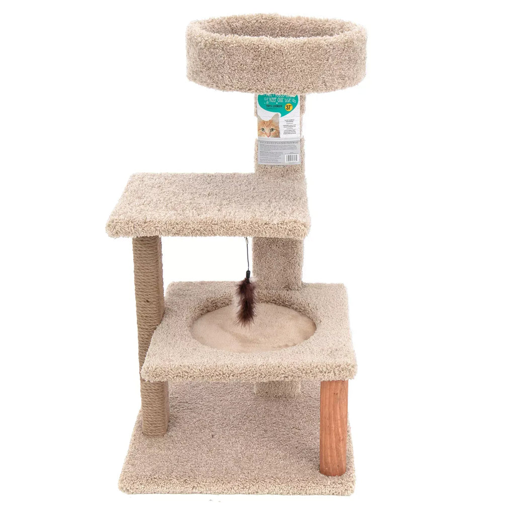 Whisker City® 37-in Cozy Climber Carpet 3-Level Cat Tower with Scratching Post (COLOR VARIES)