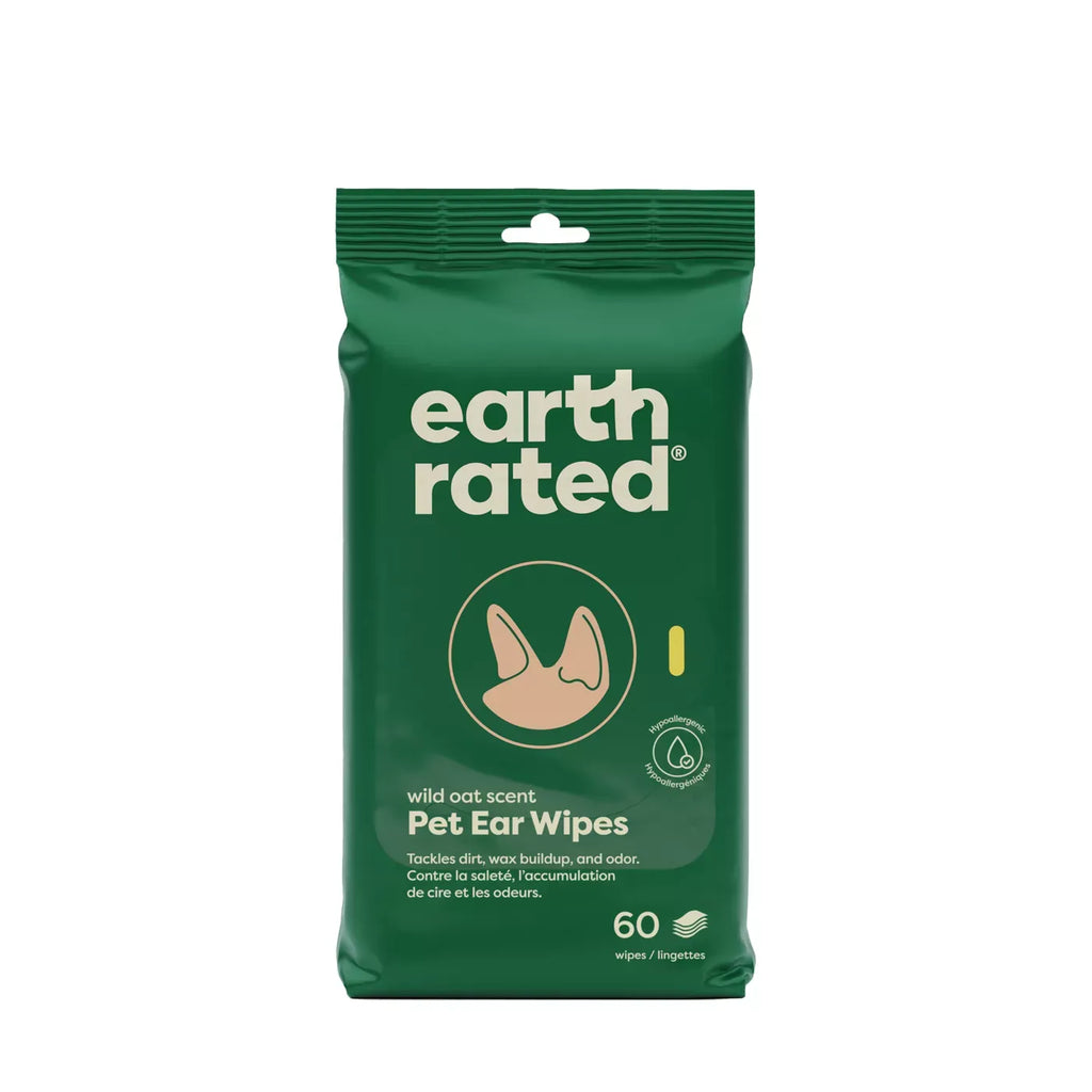 Earth Rated Hypoallergenic Ear Wipes for Dogs and Cats - Wild Oat Scent 60 Count