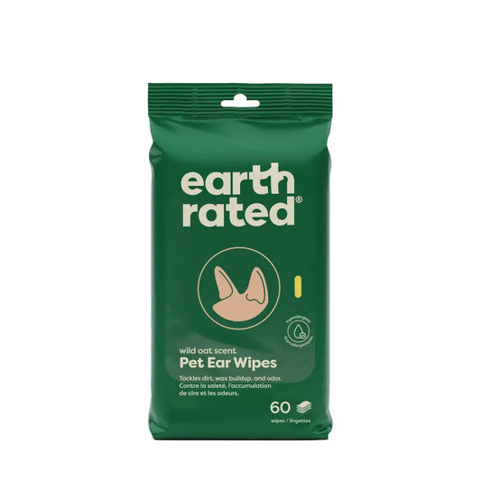 Earth Rated Hypoallergenic Ear Wipes for Dogs and Cats - Wild Oat Scent 60 Count
