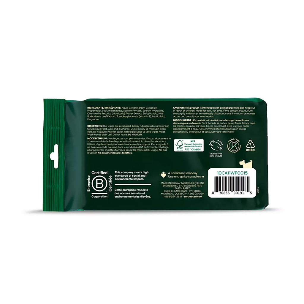 Earth Rated Hypoallergenic Ear Wipes for Dogs and Cats - Wild Oat Scent 60 Count