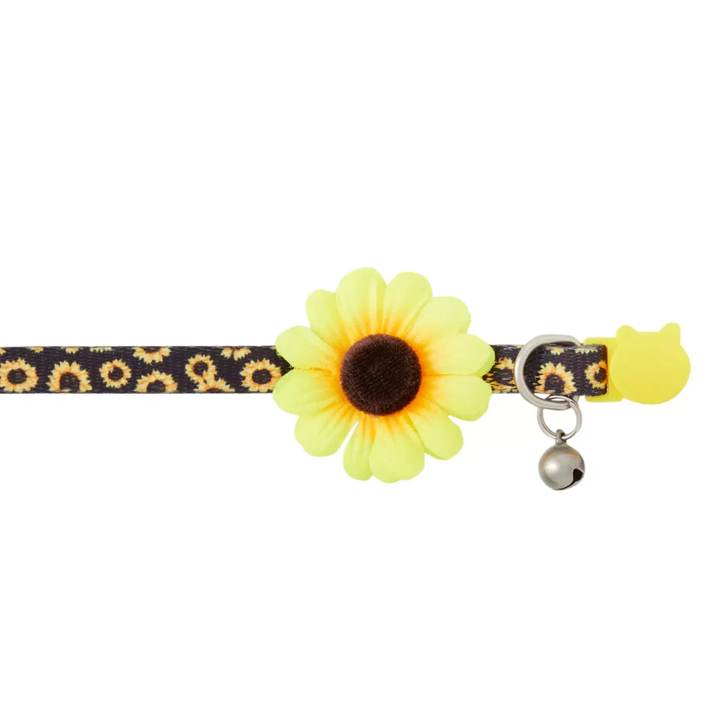 Whisker City® Sunflower Cat Collar, Black & Yellow Cat Collar, Break-Away Collar, Mulitple Sizes