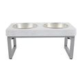 Whisker City® Foldable White Marble Double Diner Elevated Cat Bowls, 1.25-cup