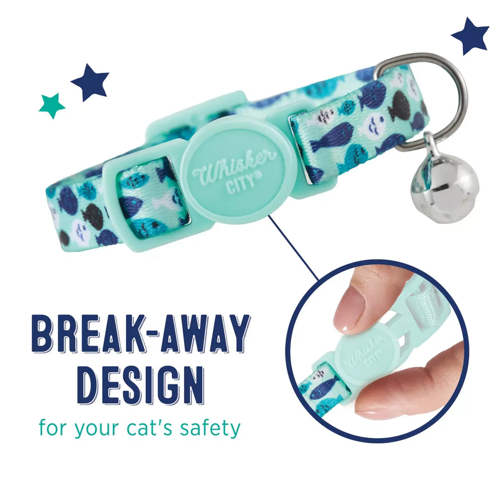 Whisker City® Fish Cat Collar, Easy Release Cat Collar, Breakaway Collar, Kitten, Light Blue