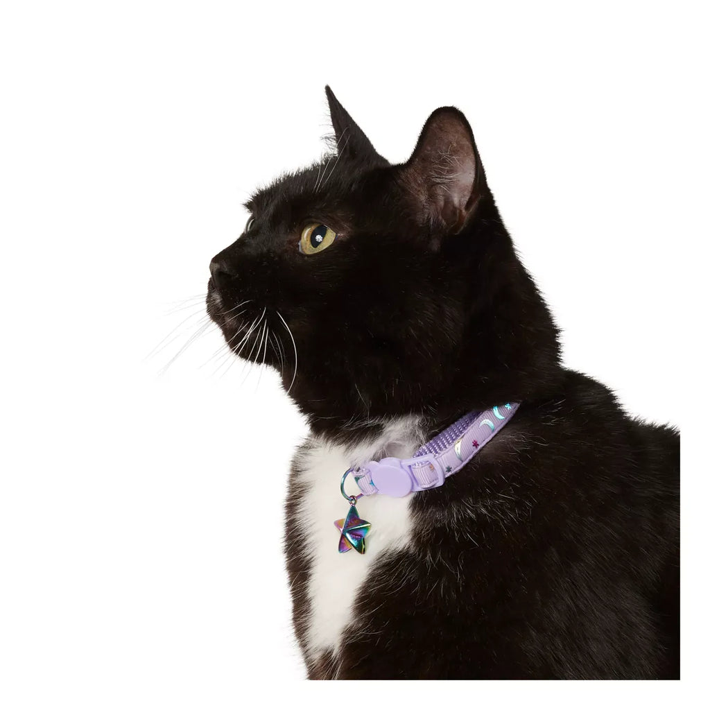 Whisker City® Purple Moons Cat Collar, Easy Release Cat Collar, Breakaway Collar, Kitten, Lavender