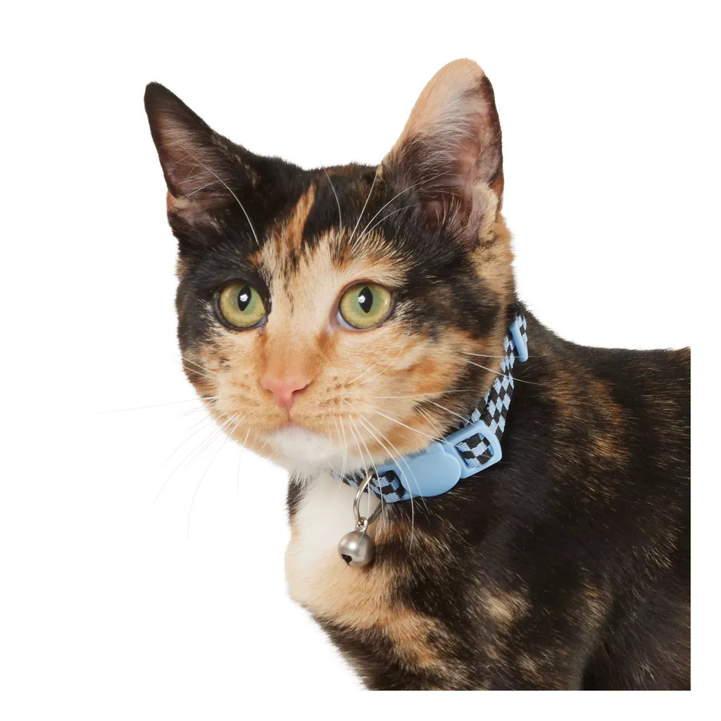 Whisker City® Blue Checkered Cat Collar, Easy Release Cat Collar, Breakaway Collar, Kitten, Blue