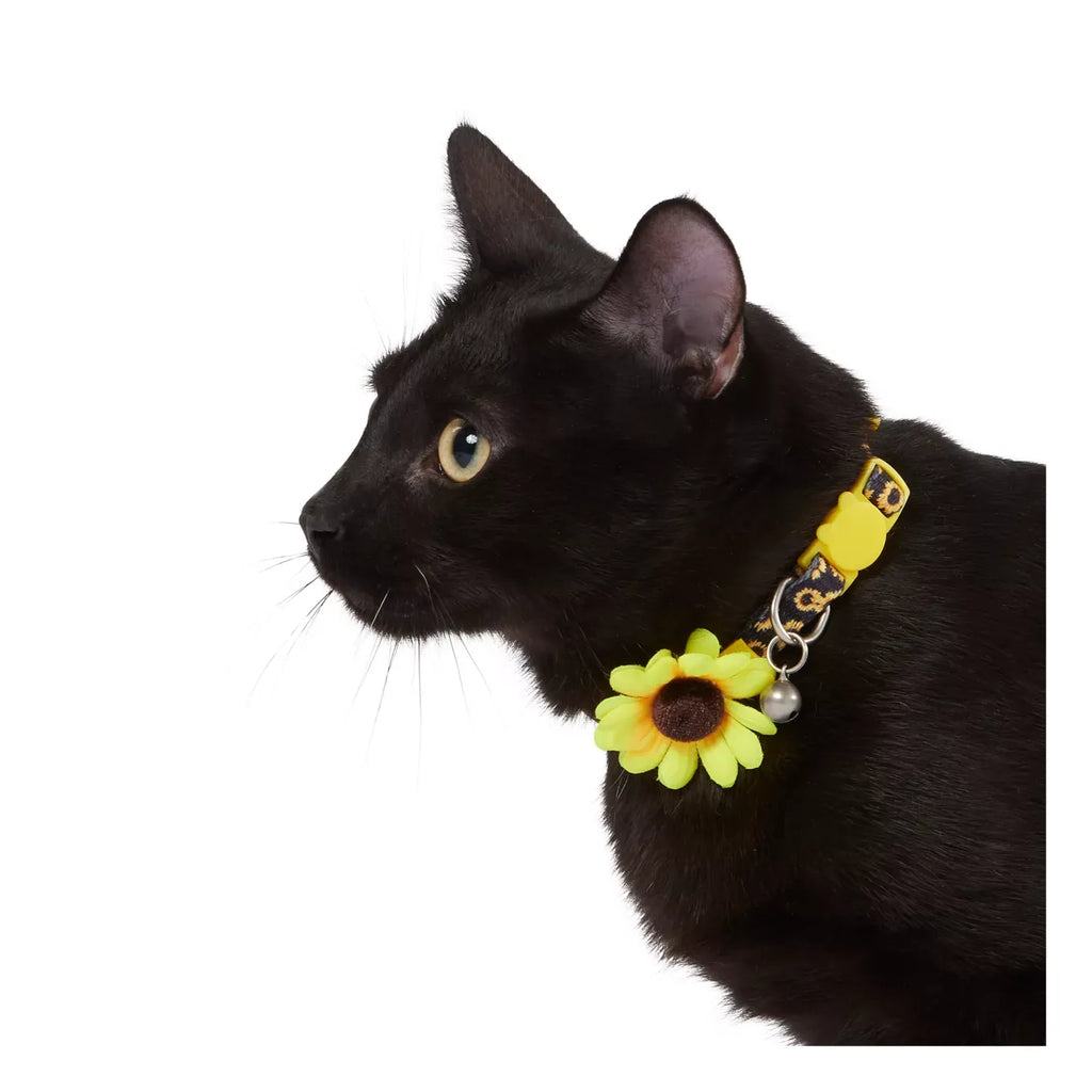 Whisker City® Sunflower Cat Collar, Black & Yellow Cat Collar, Break-Away Collar, Mulitple Sizes
