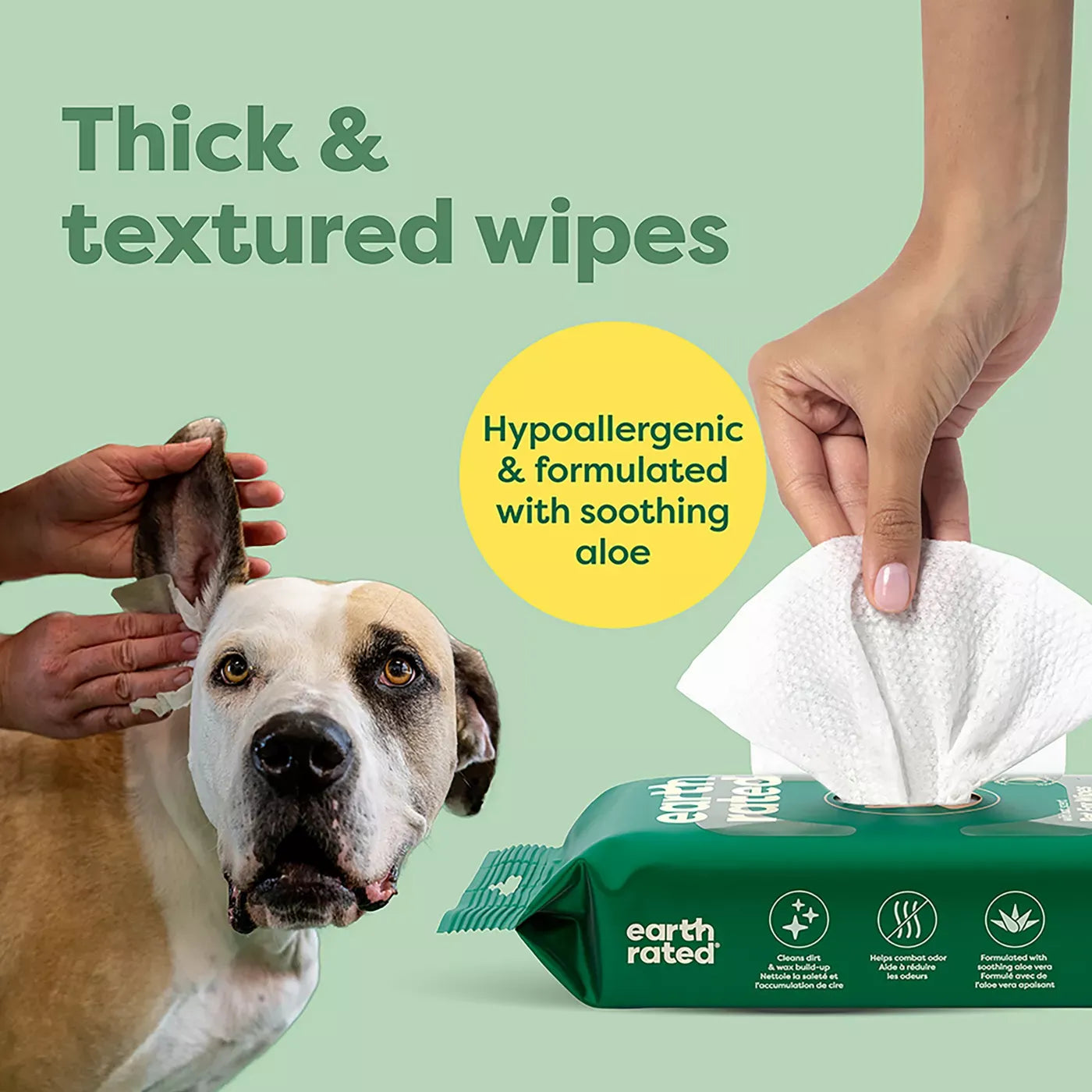 Earth Rated Hypoallergenic Ear Wipes for Dogs and Cats - Wild Oat Scent 60 Count