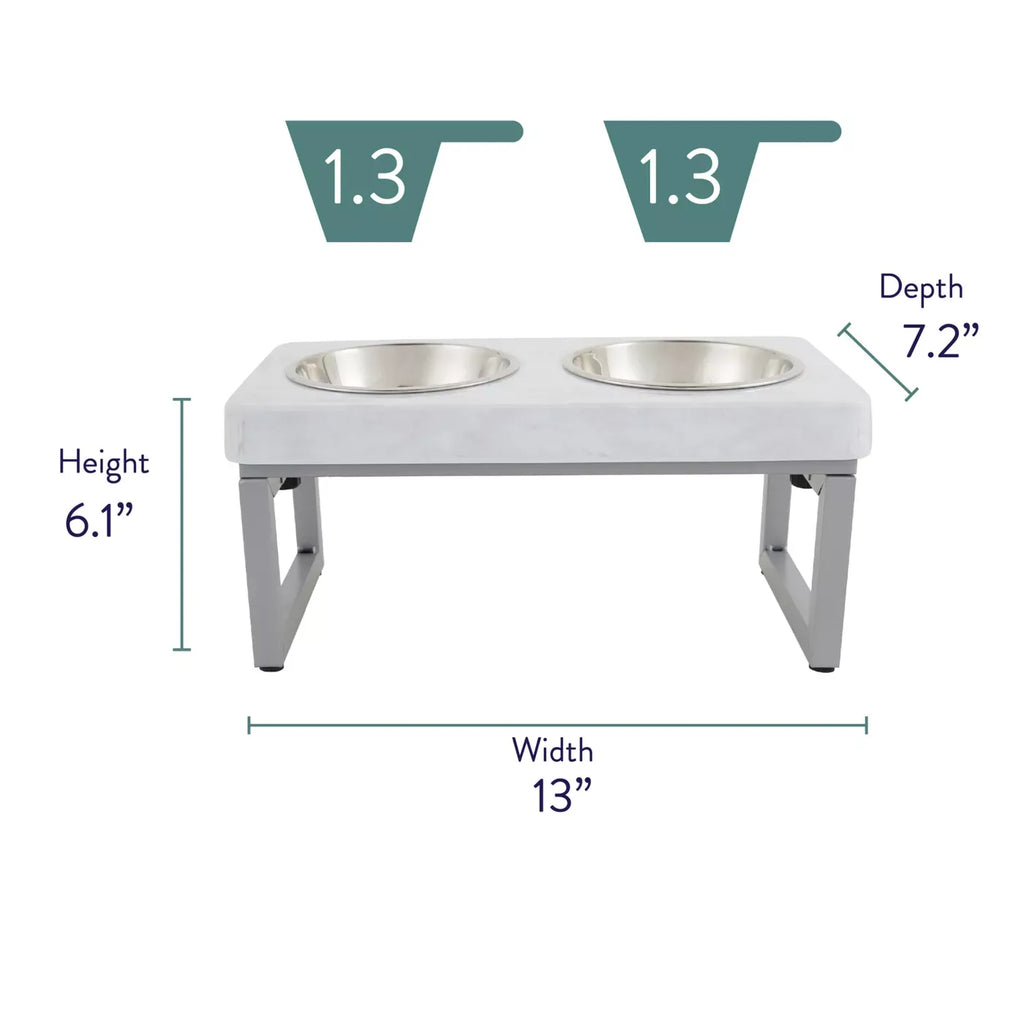 Whisker City® Foldable White Marble Double Diner Elevated Cat Bowls, 1.25-cup