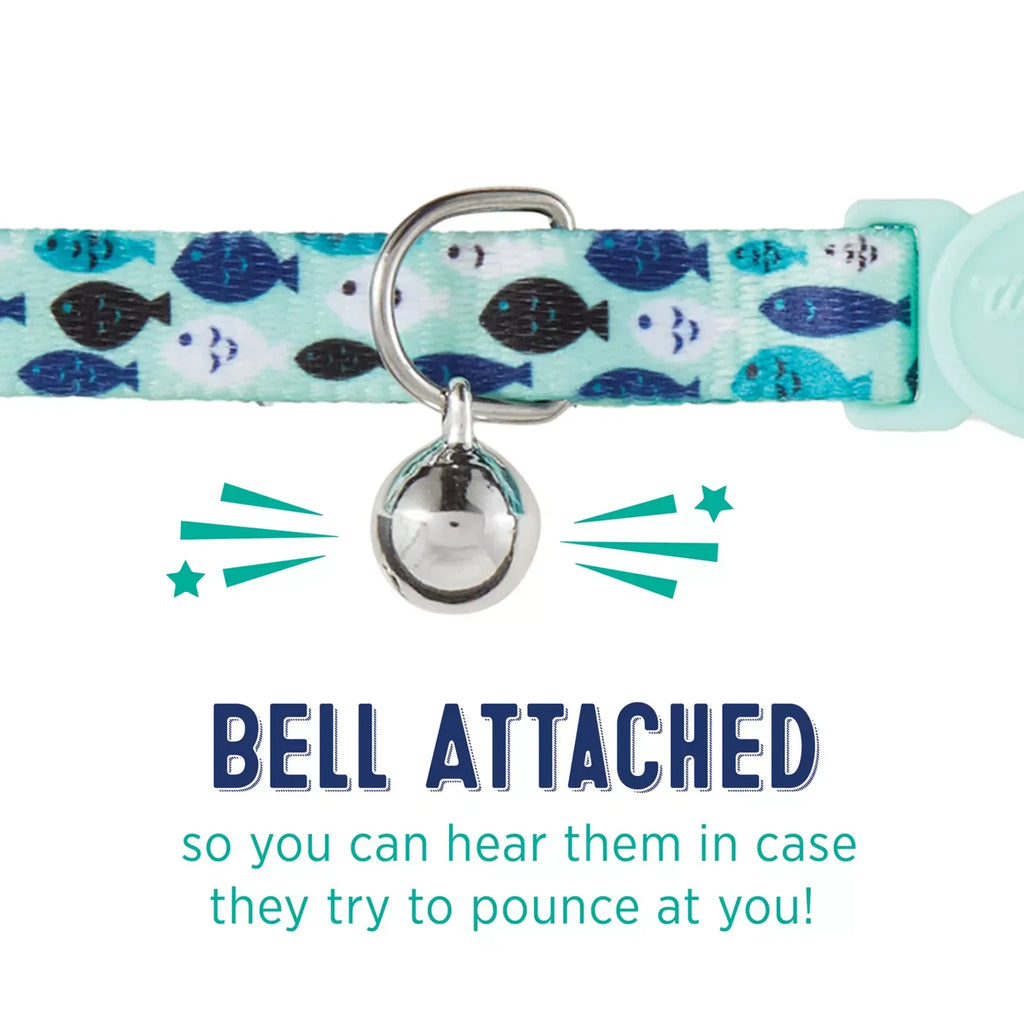 Whisker City® Fish Cat Collar, Easy Release Cat Collar, Breakaway Collar, Kitten, Light Blue