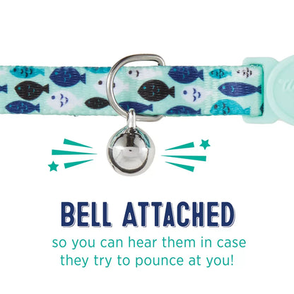 Whisker City® Fish Cat Collar, Easy Release Cat Collar, Breakaway Collar, Kitten, Light Blue