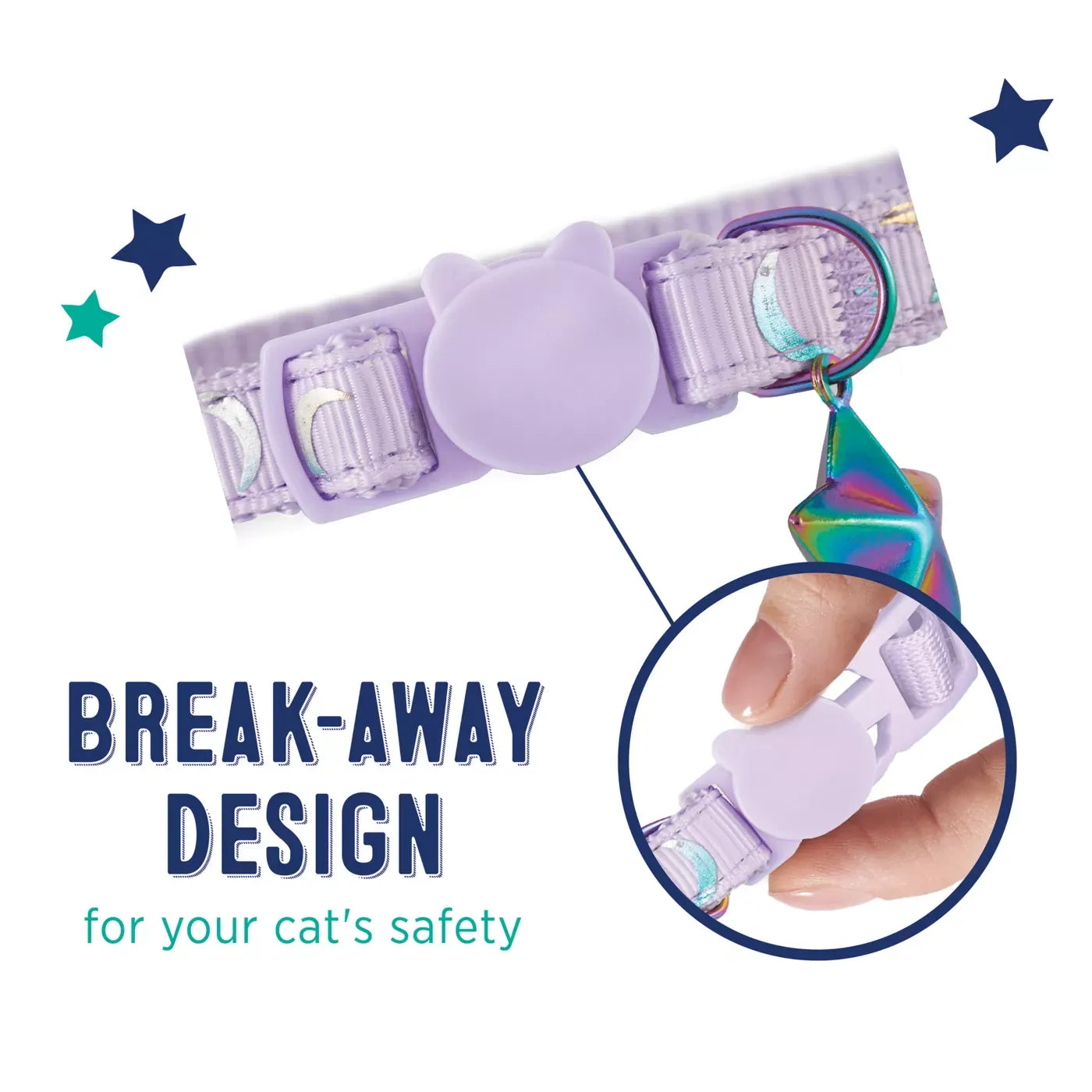 Whisker City® Purple Moons Cat Collar, Easy Release Cat Collar, Breakaway Collar, Kitten, Lavender