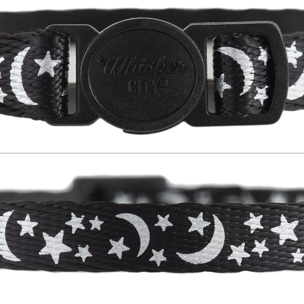 Whisker City® Moon & Stars Cat Collar, Black & White Cat Collar, Break-Away Collar, Multiple Sizes