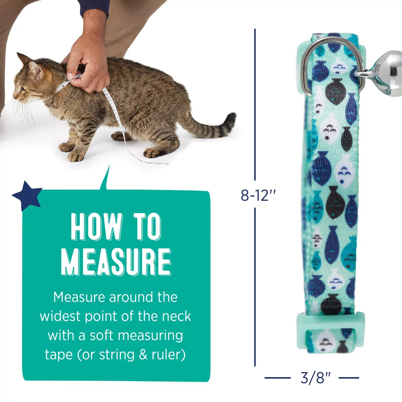 Whisker City® Fish Cat Collar, Easy Release Cat Collar, Breakaway Collar, Kitten, Light Blue