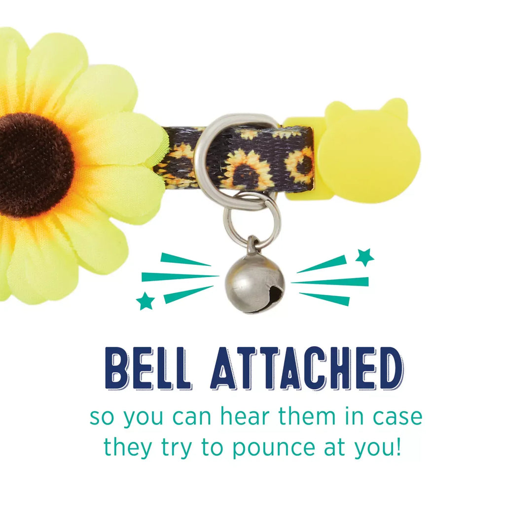 Whisker City® Sunflower Cat Collar, Black & Yellow Cat Collar, Break-Away Collar, Mulitple Sizes
