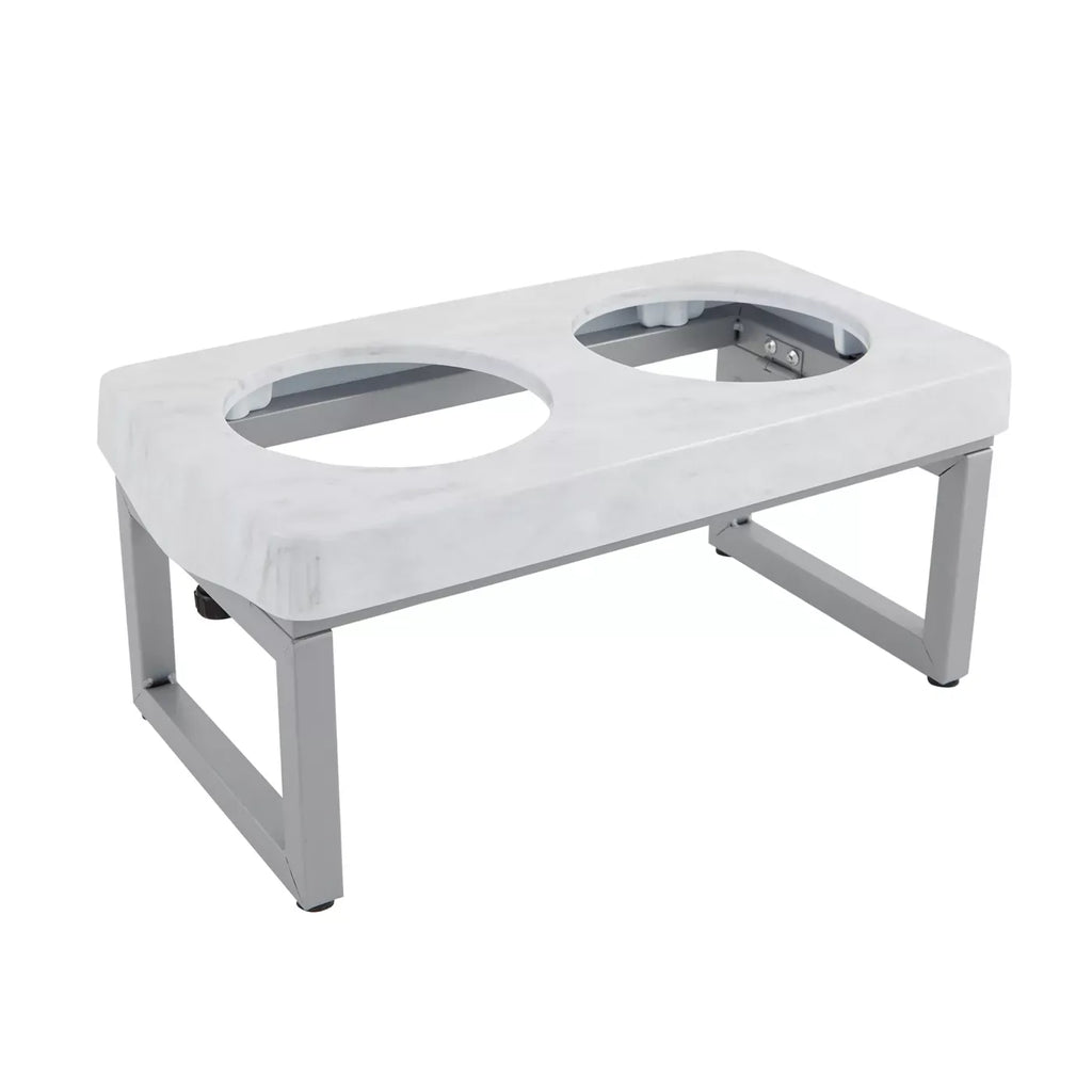 Whisker City® Foldable White Marble Double Diner Elevated Cat Bowls, 1.25-cup
