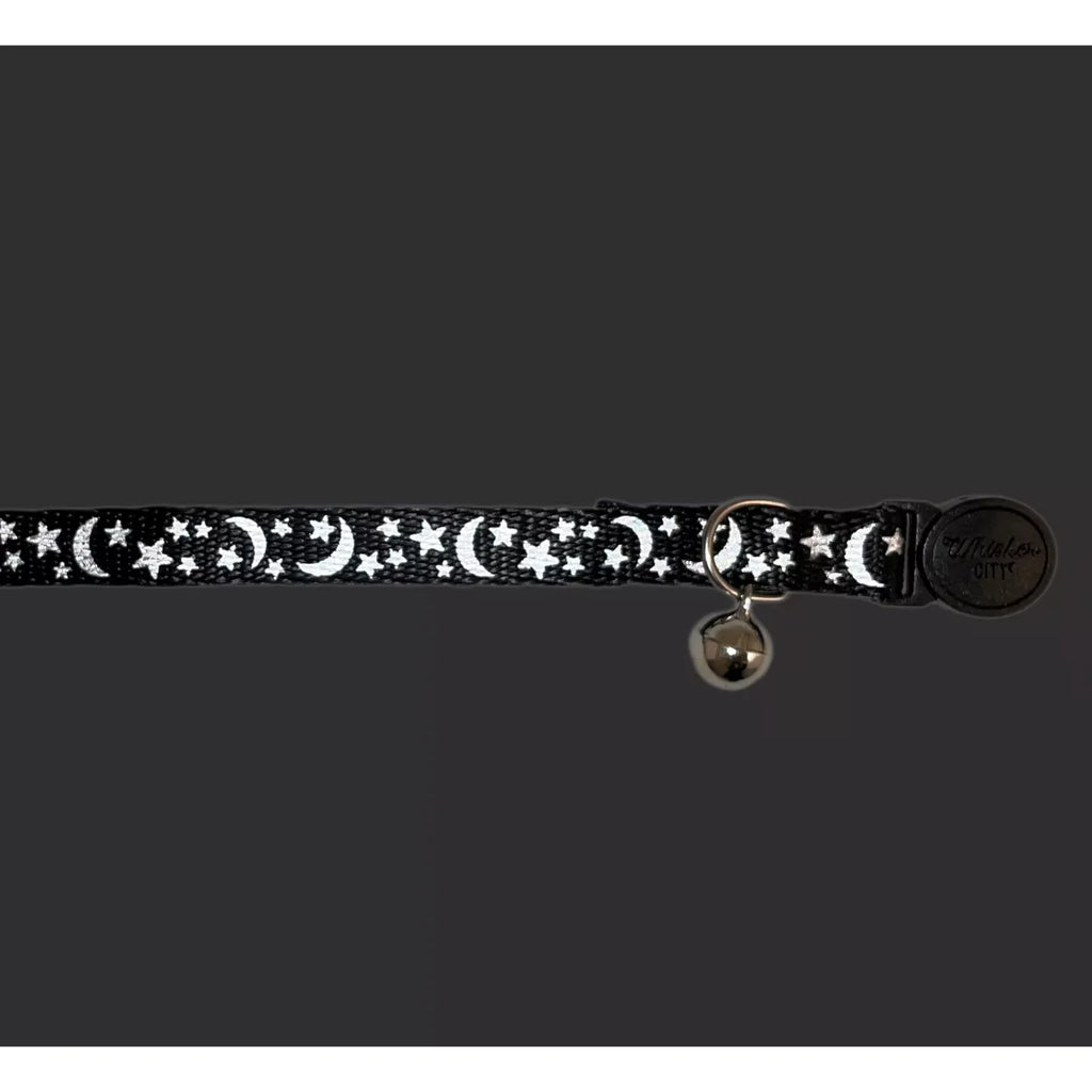 Whisker City® Moon & Stars Cat Collar, Black & White Cat Collar, Break-Away Collar, Multiple Sizes