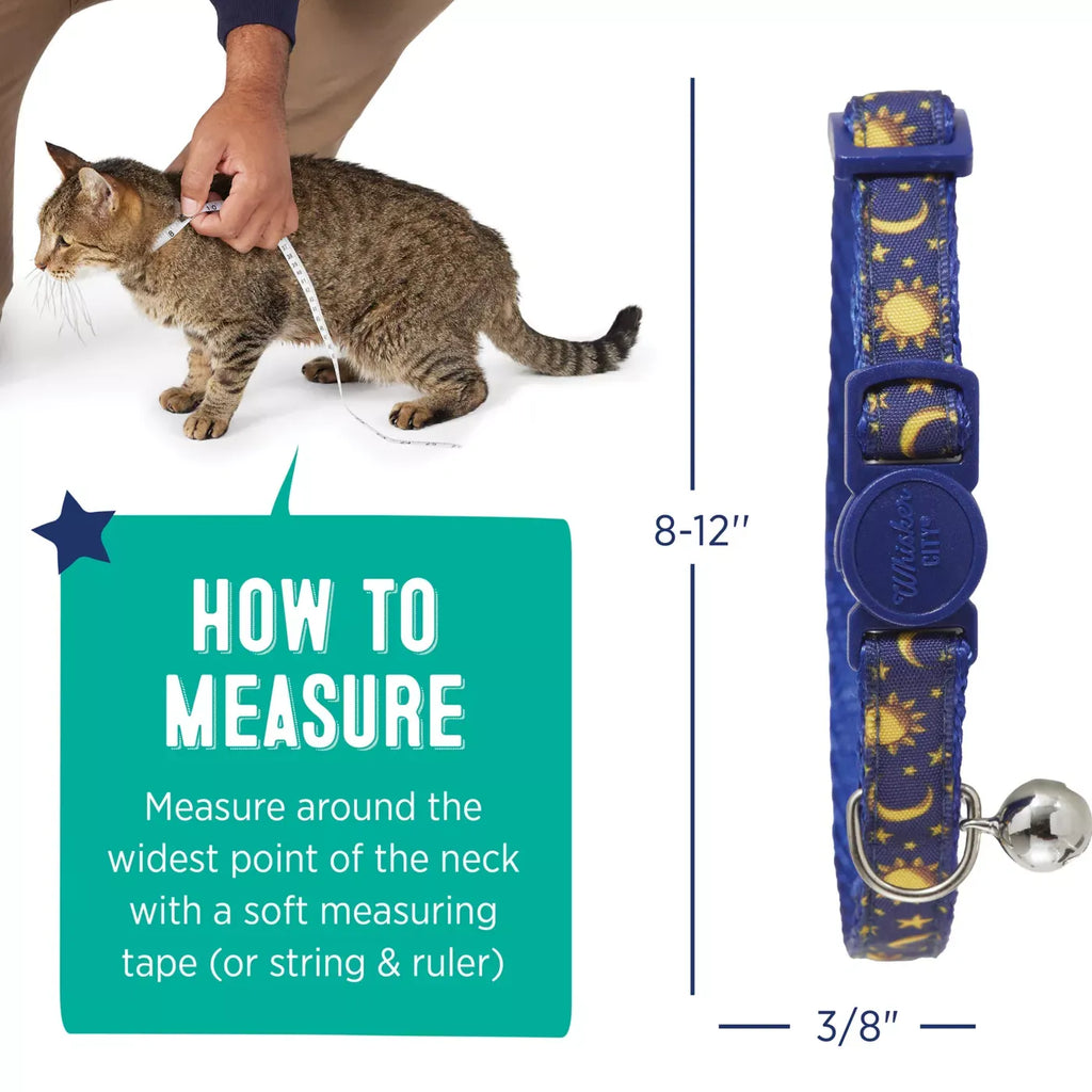 Whisker City® Breakaway Cat Collar, Breakaway Kitten Collar, Moons & Stars, Blue