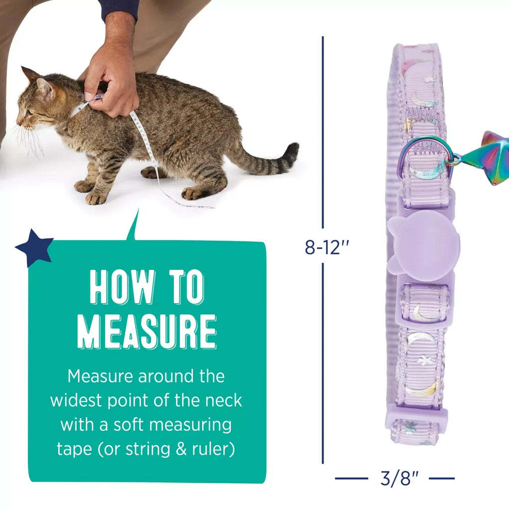 Whisker City® Purple Moons Cat Collar, Easy Release Cat Collar, Breakaway Collar, Kitten, Lavender