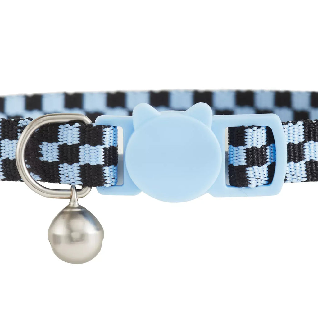 Whisker City® Blue Checkered Cat Collar, Easy Release Cat Collar, Breakaway Collar, Kitten, Blue