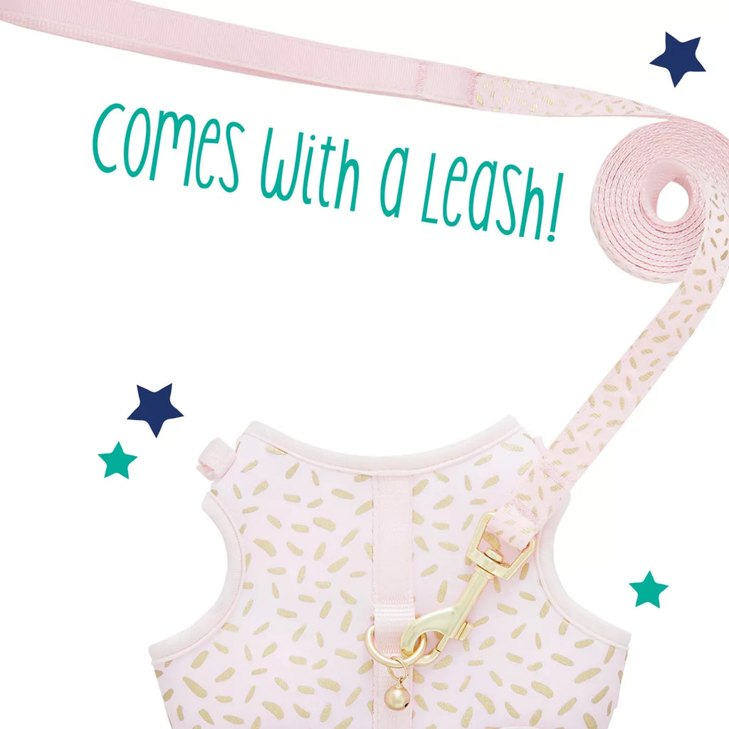Whisker City® Pink & Gold Cat Harness & Leash Combo Set, Comfortable, Adjustable, Multiple Sizes