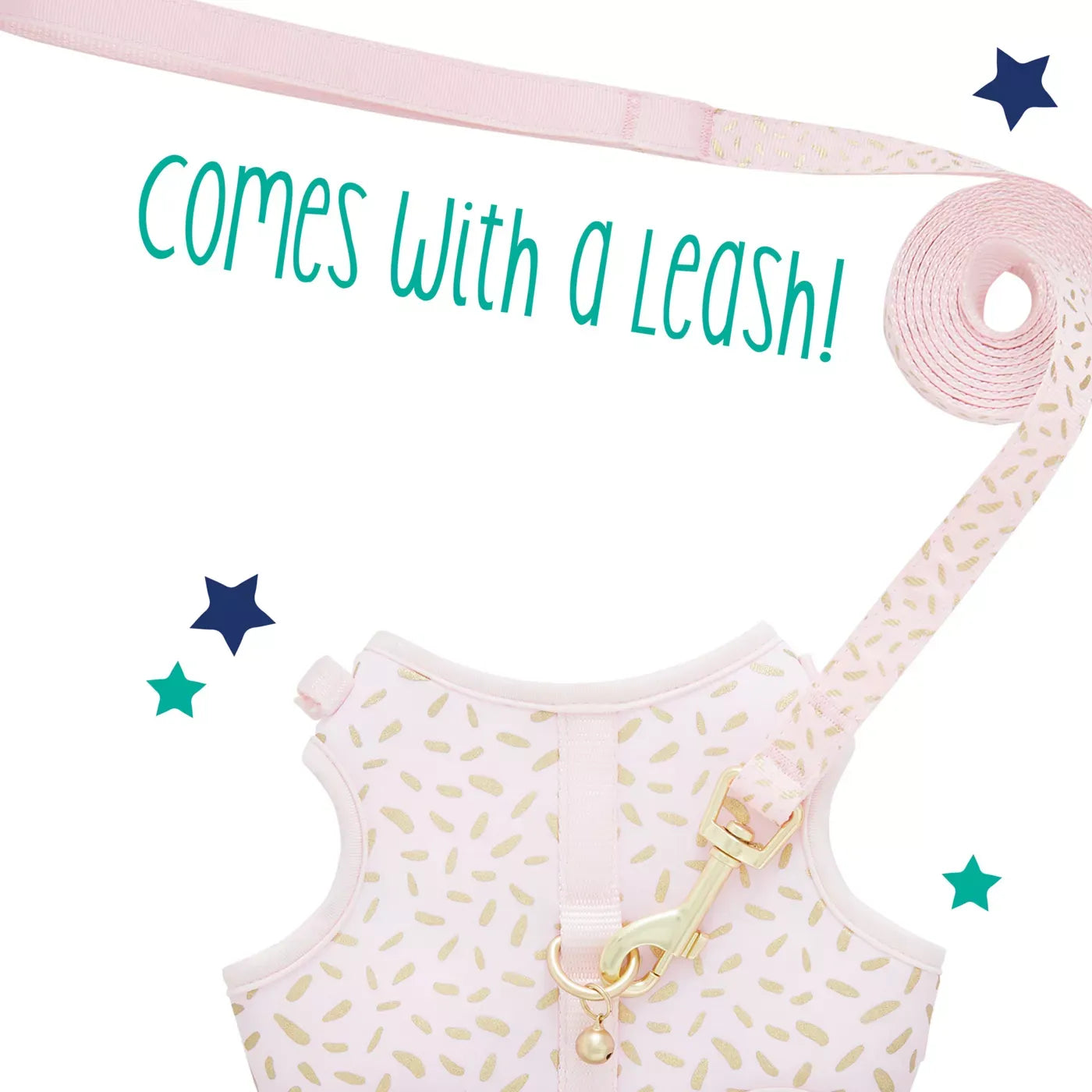 Whisker City® Pink & Gold Cat Harness & Leash Combo Set, Comfortable, Adjustable, Multiple Sizes