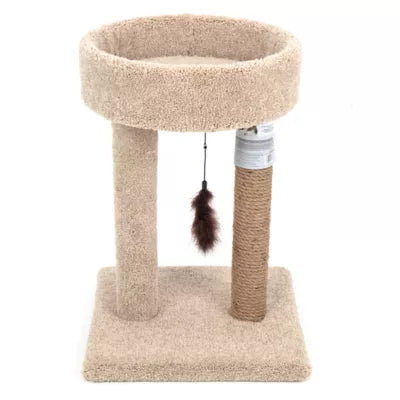 Whisker City® 23-in Scratch & Play Post Cuddler Carpet Cat Tower W/ Scratch Posts & Dangling Toy