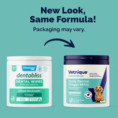 Vetnique Labs Dentablis Dog & Cat Dental Finger Mitt Wipes, Plaque Removal, Peppermint 50 Ct